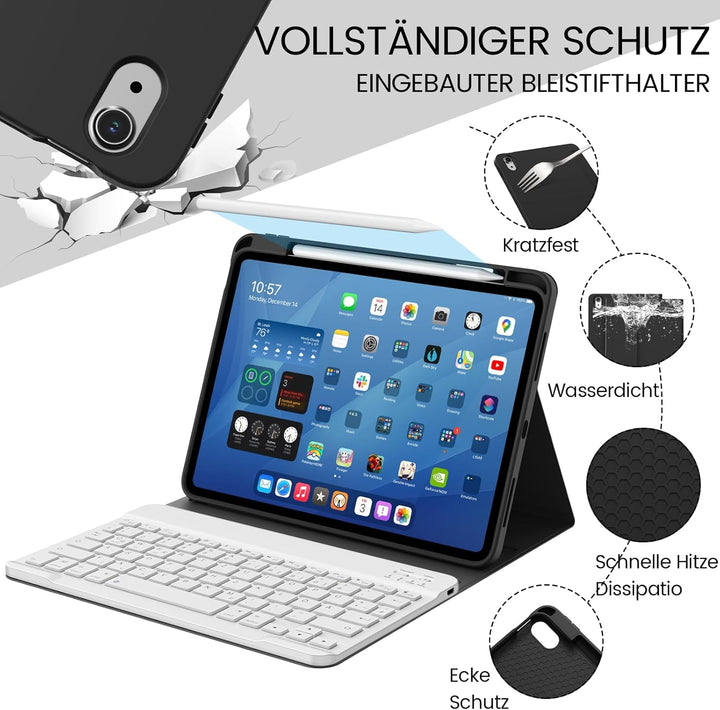 Hülle mit Tastatur für iPad A16 11 Generation 2025/10 Generation 2022(11/10.9 Zoll), Soft TPU Rücksc