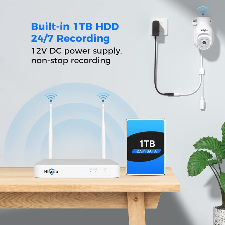 [5MP+PTZ] Hiseeu Überwachungskamera Set Aussen WLAN mit 10CH Wireless NVR,4 Pcs 5MP PTZ WiFi Kameras