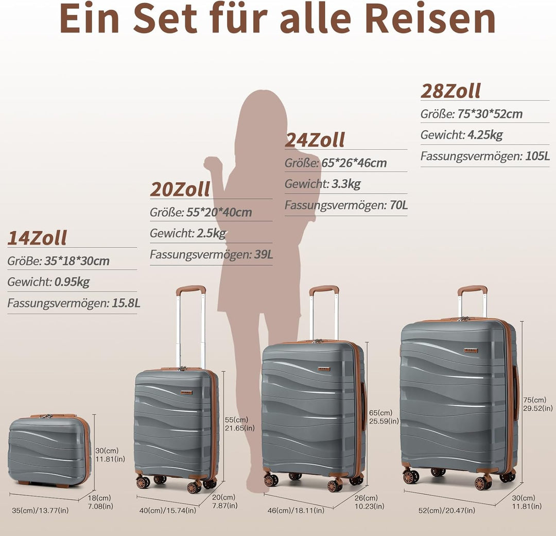 KONO Mittelgross Koffer 65cm Leicht Reisekoffer aus Polypropylen Hartschale Koffer mit 4 Rollen und