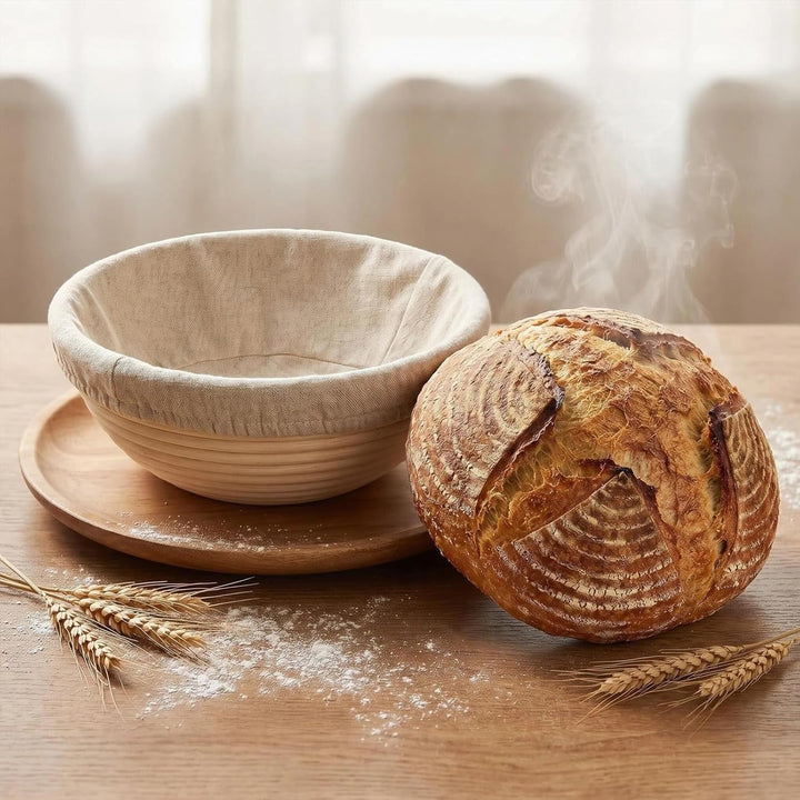 Gärkörbchen Rund 23 cm – Gärkorb für Brot aus Natur Rattan mit Leineneinsatz, für knusprige Kruste &amp;
