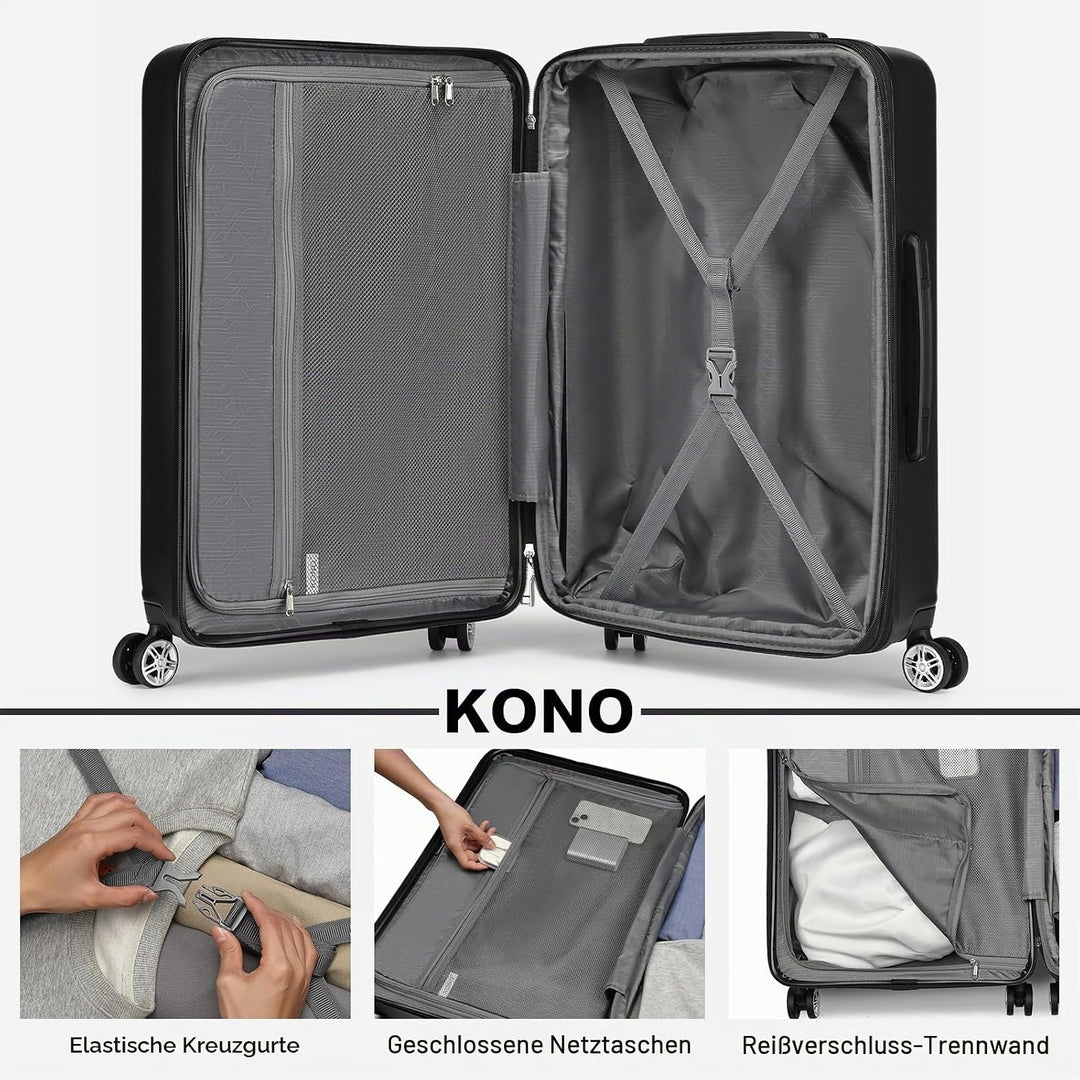 KONO Koffer Trolley Kofferset 3 Teilig Erweiterbarer Leichte Hartschalenkoffer aus ABS+PC Reisekoffe