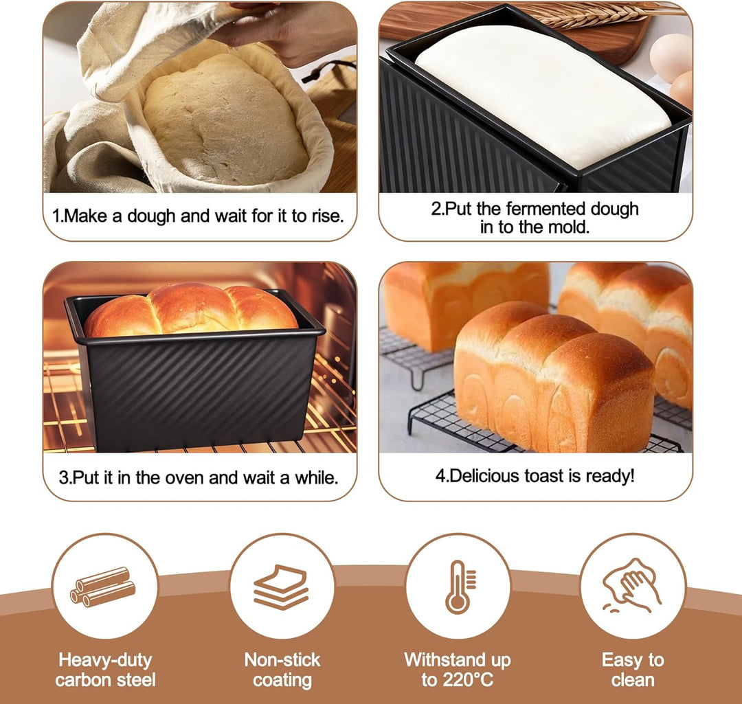 2 Stück Brotbackform mit Deckel, Toastbrot Backform mit Deckel, 450g (1lb) Antihaft Brotform Kastenf