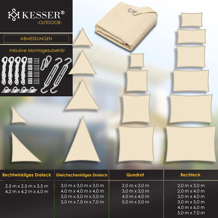 KESSER® Sonnensegel Sonnenschutz Windschutz | HDPE Gewebe | wasserabweisend & windabweisend | Rechte