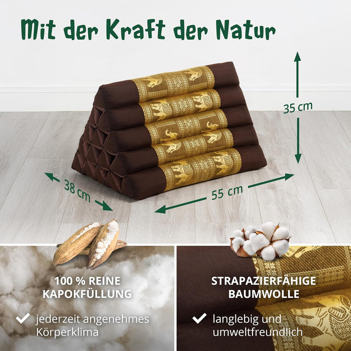 livasia Rückenstützkissen extrahoch mit Thaiseide - 38x55x35cm - Dreieckskissen für Garten/Balkon, K