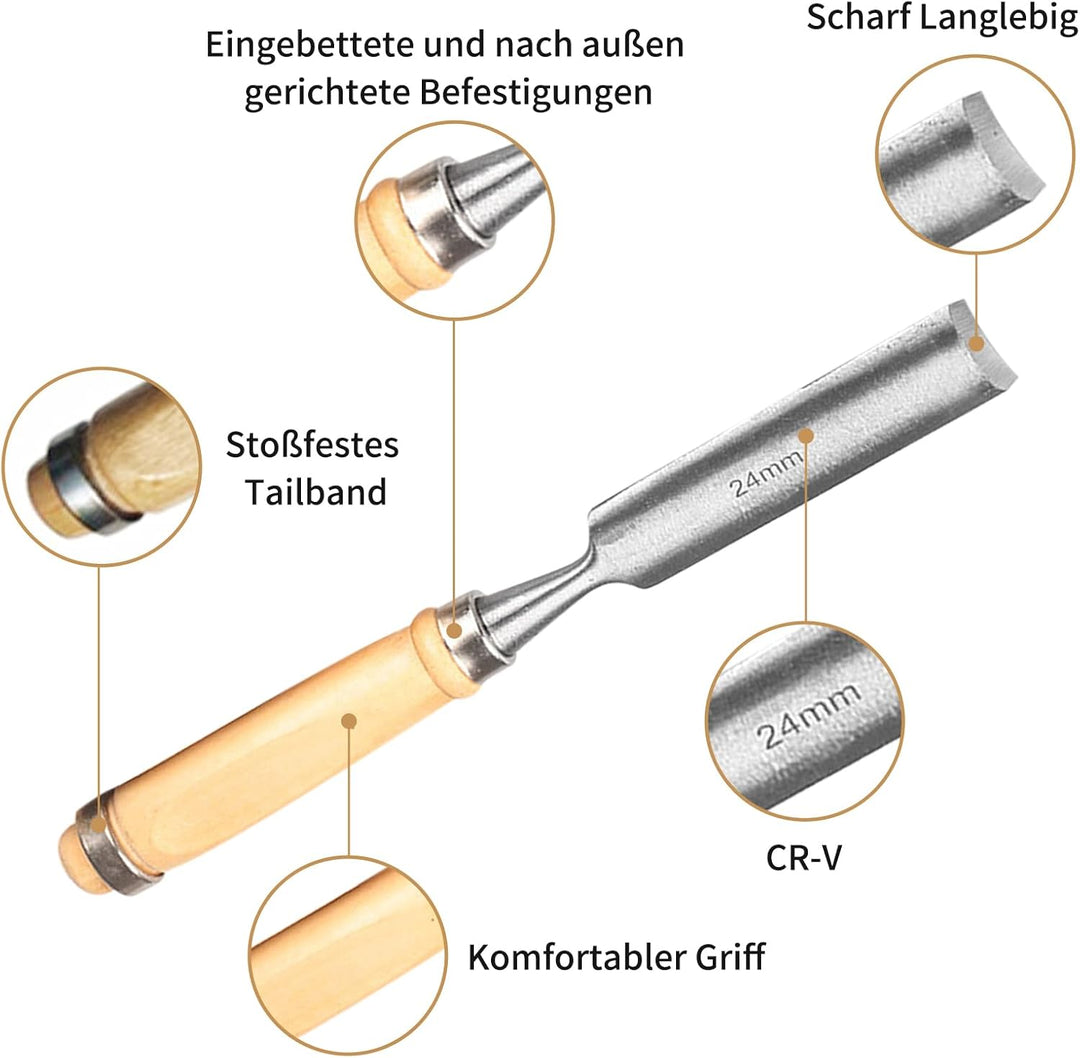 4 Stück Holz Meissel Set, Stechbeitel Rund Gebogen Hohlbeitel Werkzeuge Set, CR-V Stahl halbkreisför