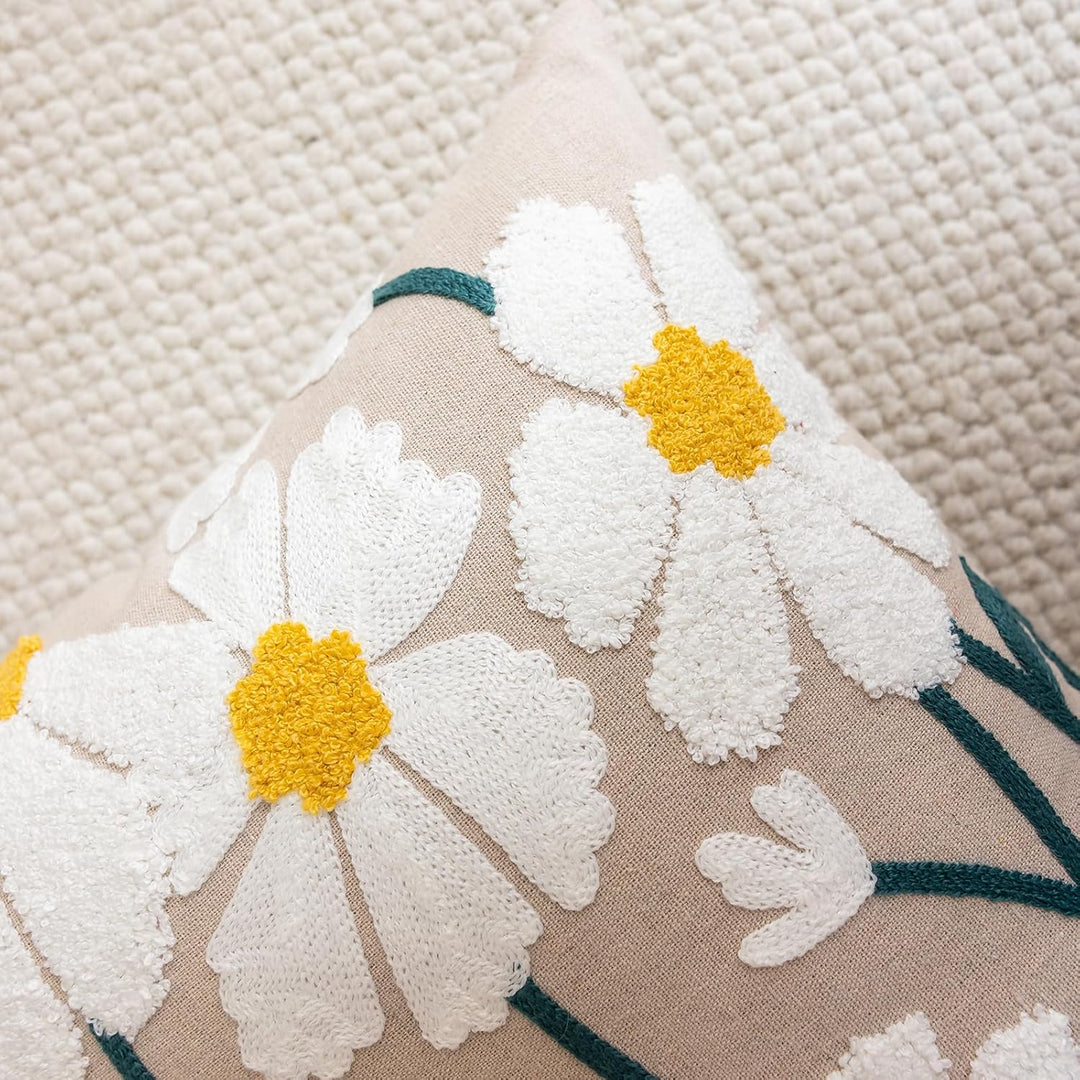 vctops Boho Kissenbezug mit Blumenmuster, getuftet, dekorativer Überwurf, botanisch bestickt, Baumwo