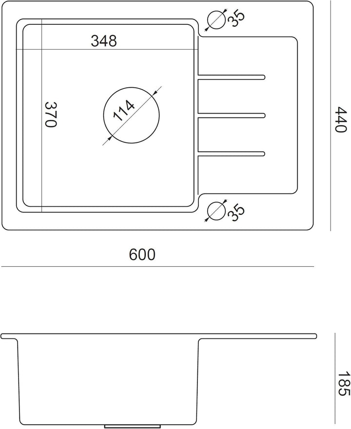 VBChome Spülbecken Schwarz mit Armatur 60 x 44 cm Granit Einzelbecken Einbauspüle gesprenkelt revers