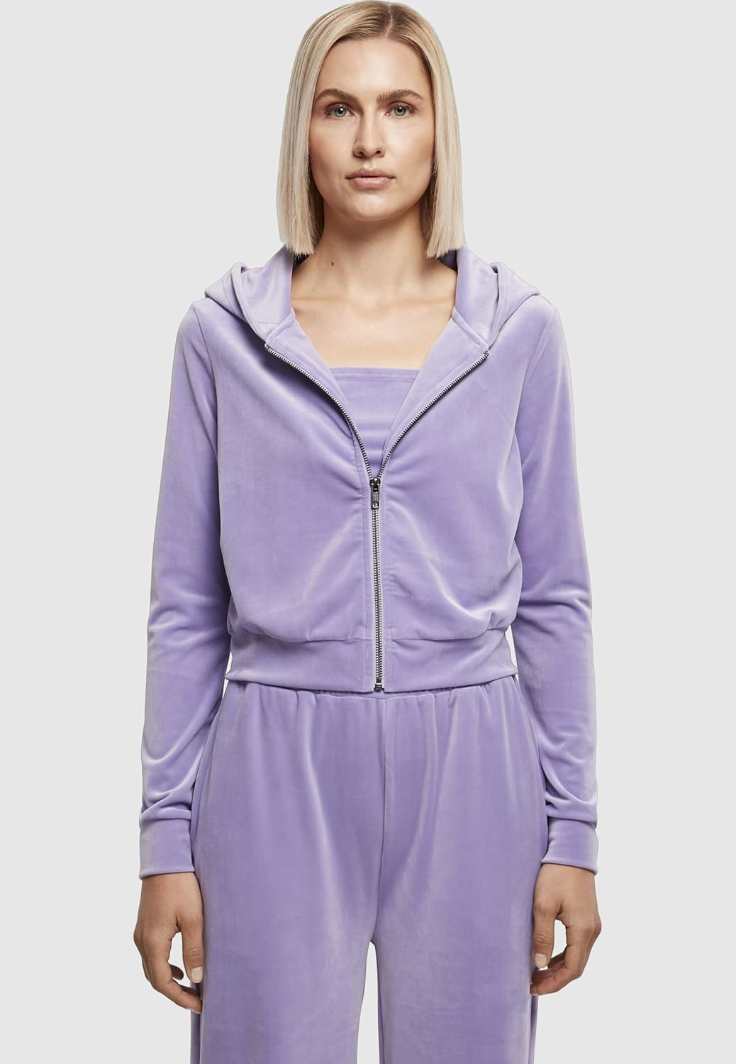 Urban Classics Damen Ladies Short Velvet Zip Hoody XL Lavender, XL Lavender