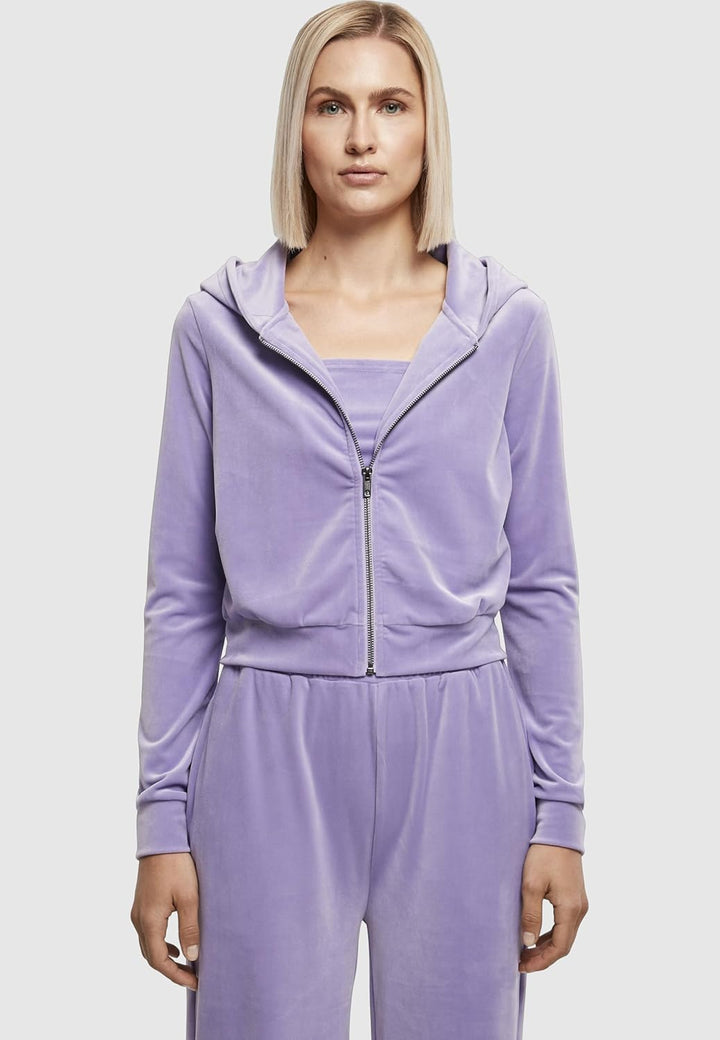Urban Classics Damen Ladies Short Velvet Zip Hoody XL Lavender, XL Lavender