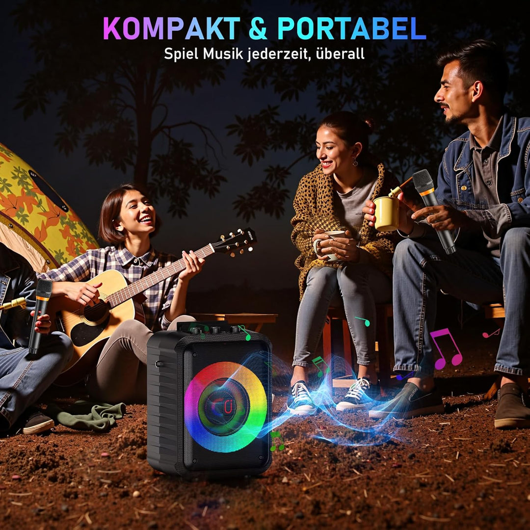 HWWR Karaoke Maschine, Karaoke Anlage Mit 2 Mikrofonen, Tragbarer Bluetooth Karaoke Anlage Mit Led L