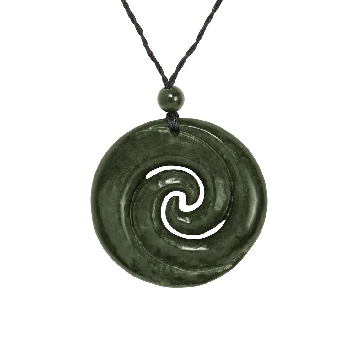 81stgeneration Anhânger Halskette Doppel Koru Runde Scheibe Handgeschnitzte Nephrit-Jade für Herren