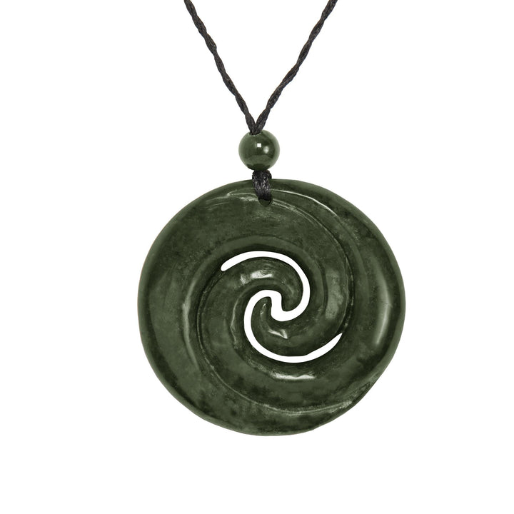 81stgeneration Anhânger Halskette Doppel Koru Runde Scheibe Handgeschnitzte Nephrit-Jade für Herren