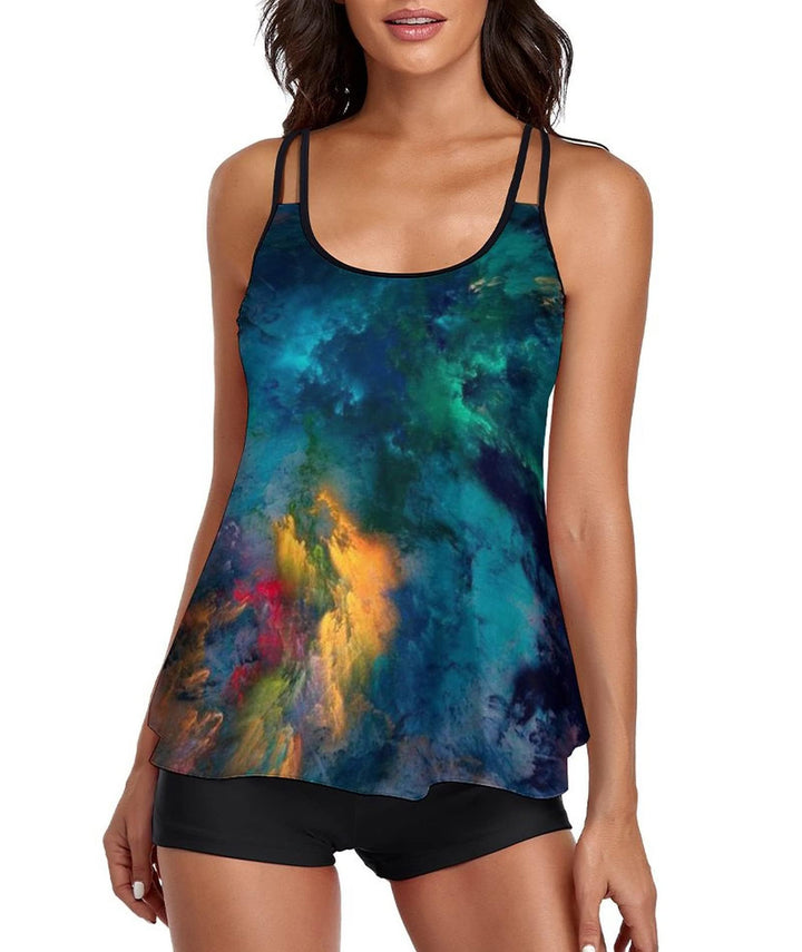 wihnsinop Tankini Damen Bauchweg Bademode Set Damen Freizeit Tankini Badeanzug Zweiteiler Tankinis S