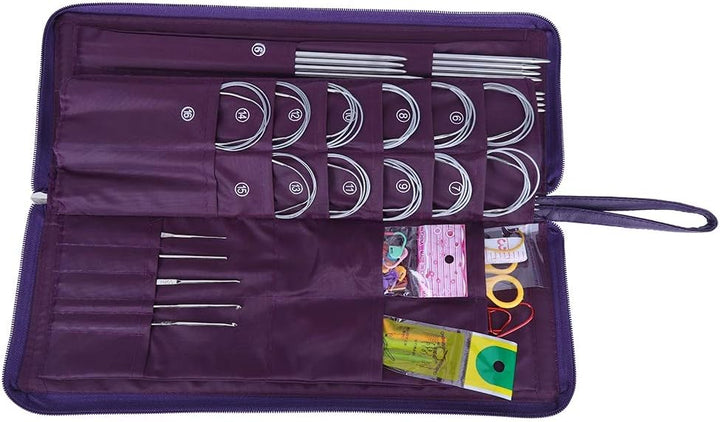 Rundstricknadeln Set, Edelstahl Stricknadeln langen und kurz Häkelnadel Set mit Strickzubehör Austau