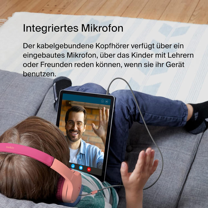 Belkin Sound Form Mini On-Ear-Kopfhörer mit Kabel für Kinder, Mit integriertem Mikrofon für die Schu