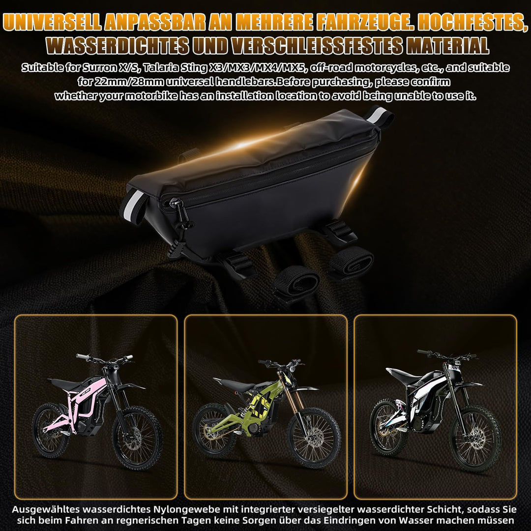 Motorrad Lenkertasche Wasserdicht 22mm/28mm Lenker Aufbewahrungstasche mit Riemen für Surron X/S Tal