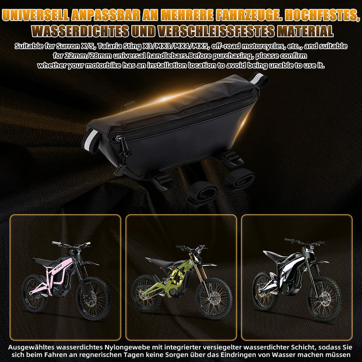 Motorrad Lenkertasche Wasserdicht 22mm/28mm Lenker Aufbewahrungstasche mit Riemen für Surron X/S Tal