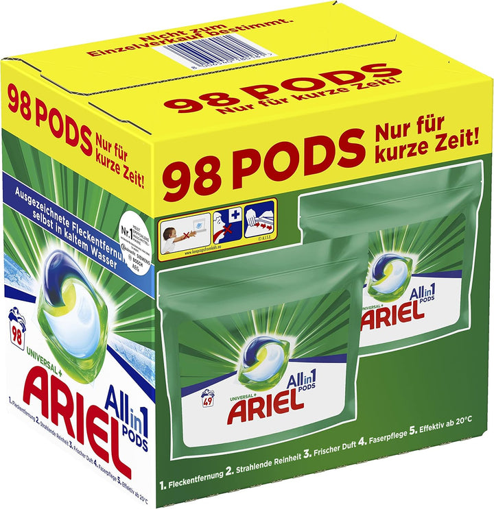 Ariel Waschmittel Pods All-in-1, 98 Waschladungen (2 x 49) Universal Frischer Wäscheduft und strahle