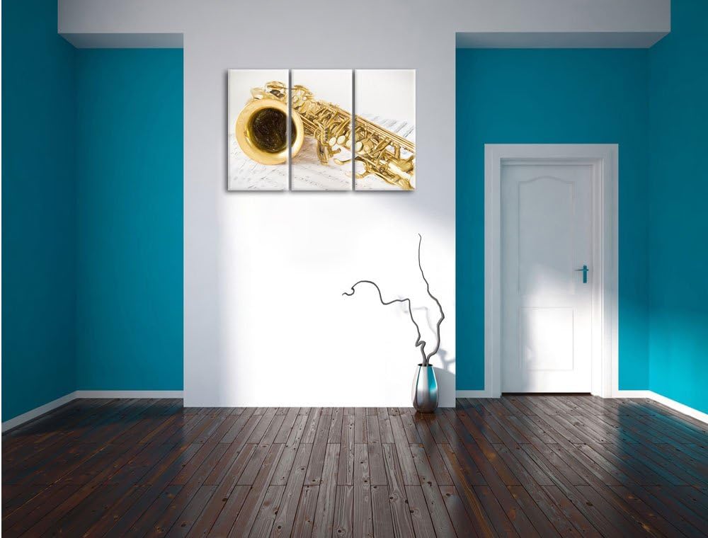 Pixxprint Saxophon auf Notenpapier als Leinwandbild/Grösse: 3 Teilig (120x80) cm/Wandbild/Kunstdruck