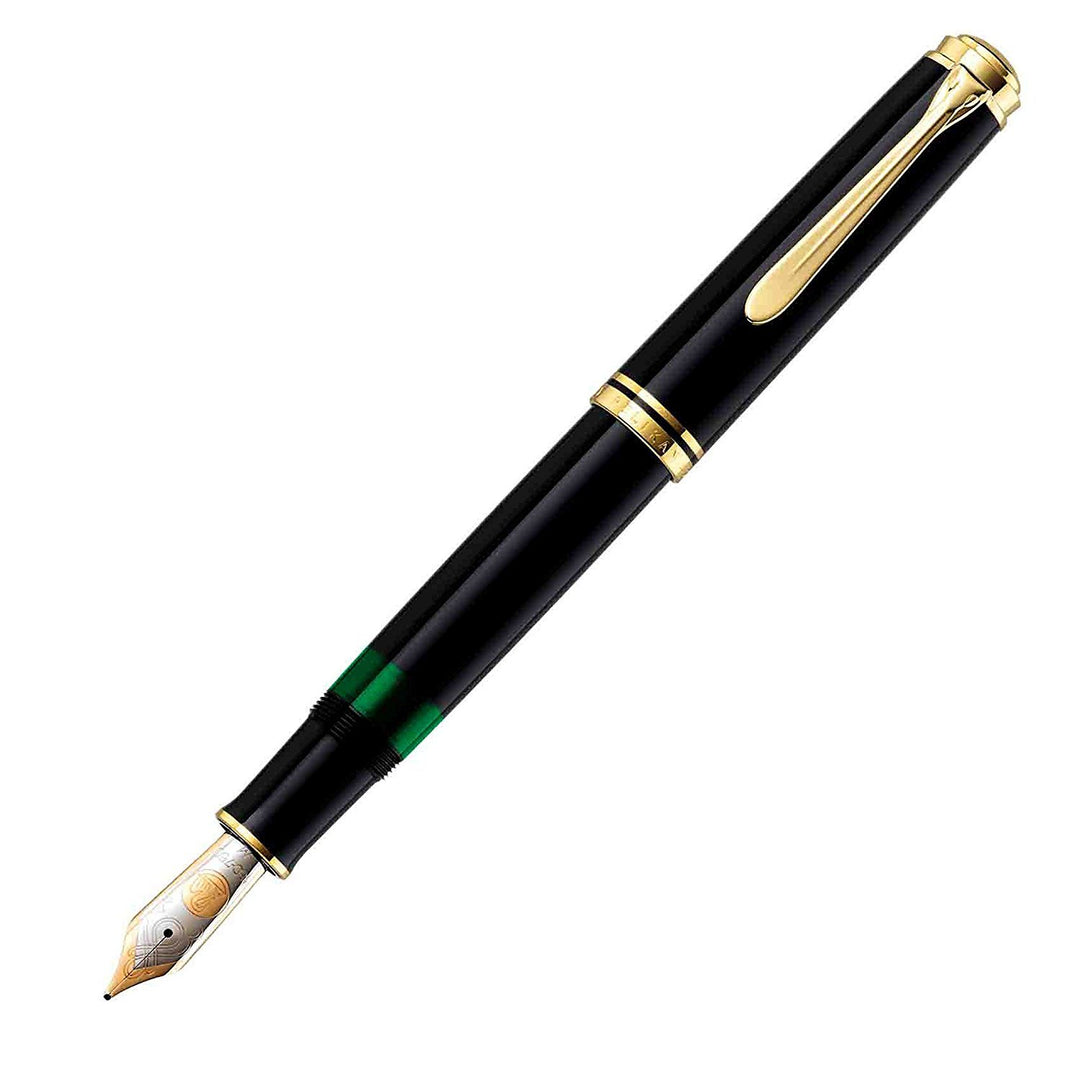 Pelikan Füllhalter Souverän 1000, Schwarz, Feder B (breit), hochwertiger Kolbenfüller im Geschenk-Et
