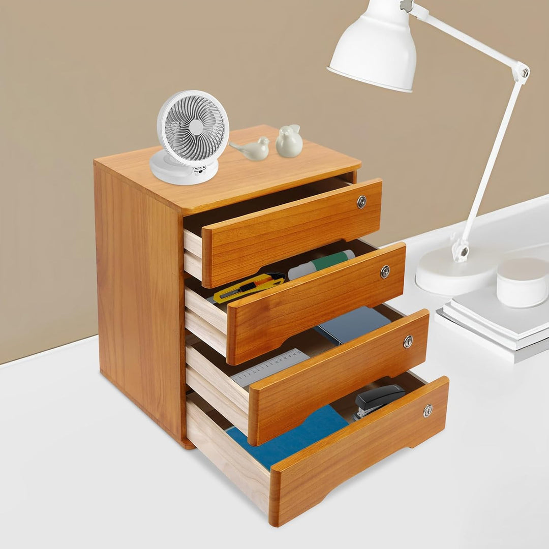 Holz Schubladenbox 4 Ebenen AbschliessBare Schreibtisch-Organizer bis 30kg 40x28x40,5 Cm Aufbewahrun