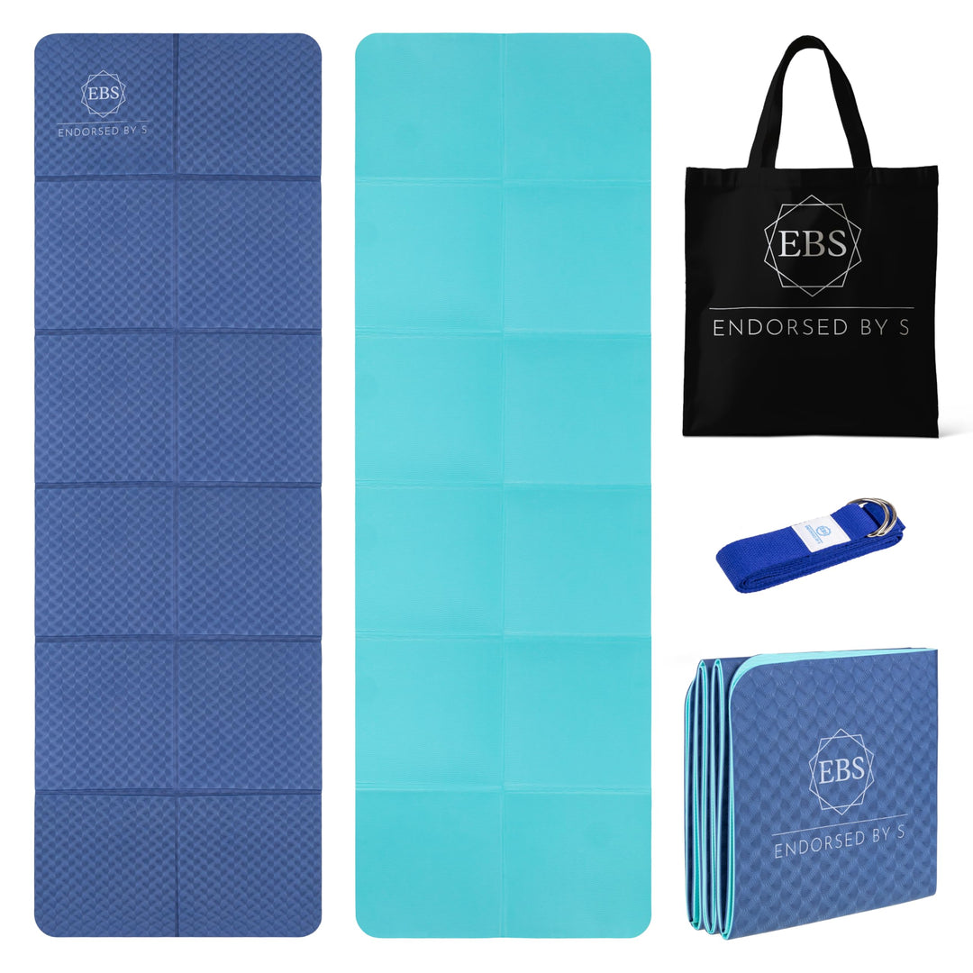 EBS Foldable Yoga Mat Non Slip with Yoga Strap &amp; Carry Bag, Premium Fitness Mat for Yoga, Pilates &amp;