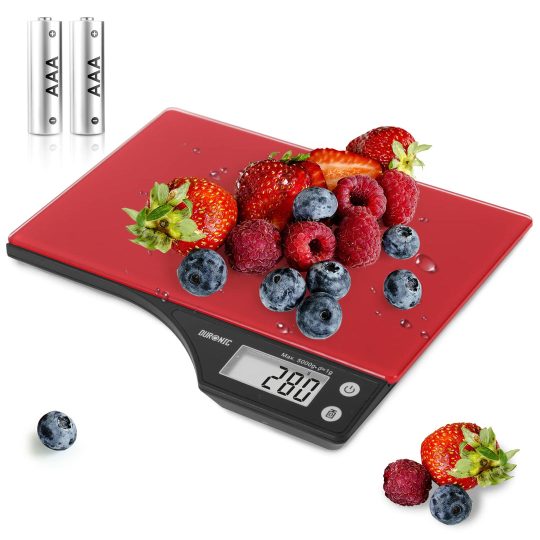 Duronic KS350 Küchenwaage, 5 kg Digitalwaage, 1 g grammgenau Präzision-Feinwaage rot, Haushaltswaage