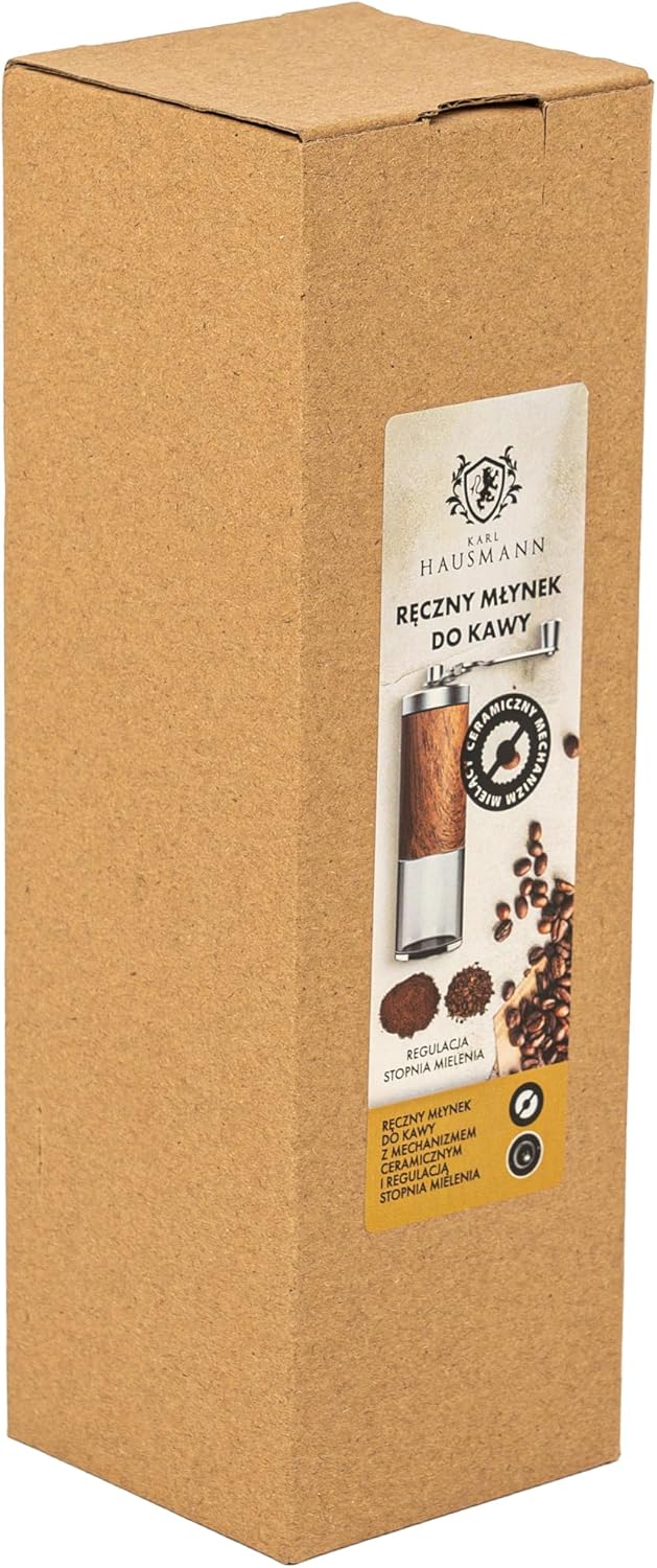 KARL HAUSMANN Handkaffeemühle manuell - 80 g - Kaffeemühle mit Keramikmahlwerk und klappbarer Kurbel