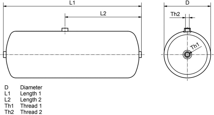 DT Spare Parts Lufttank 1.18398 15 l D: 206 mm M22 x 1,5 L: 520 mm 14,5 bar Druckluftbehälter für LK