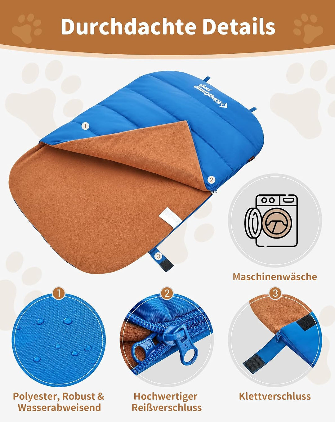 KingCamp Hundeschlafsack,2-in-1 Hundedecke &amp; Hundematte Blau, Blau