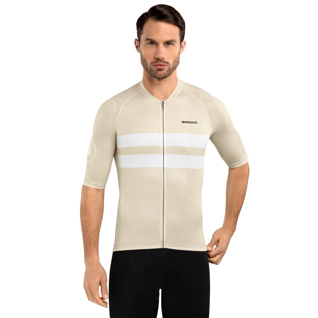 SIROKO M3 Radtrikot Herren Kurzarm Ultraleicht Aerodynamische Fahrradbekleidung S Beige/Weiss, S Bei