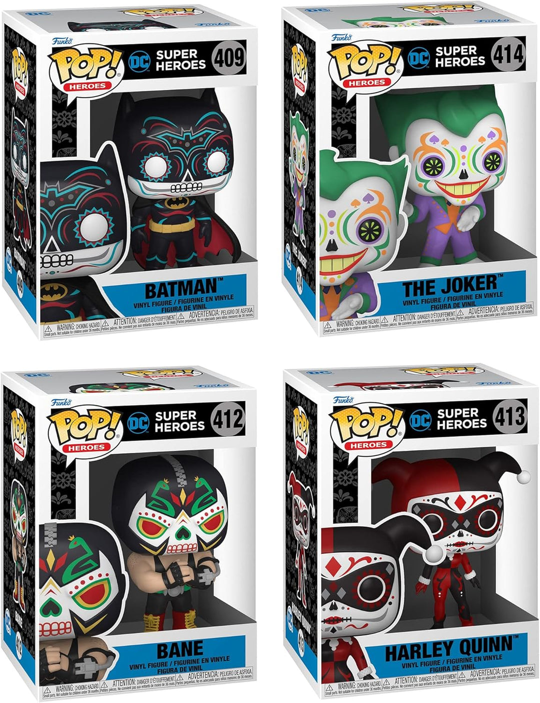 Funko Heroes: POP! Dia De Los DC Collectors Set - Bane, Batman, Harley Quinn, Joker