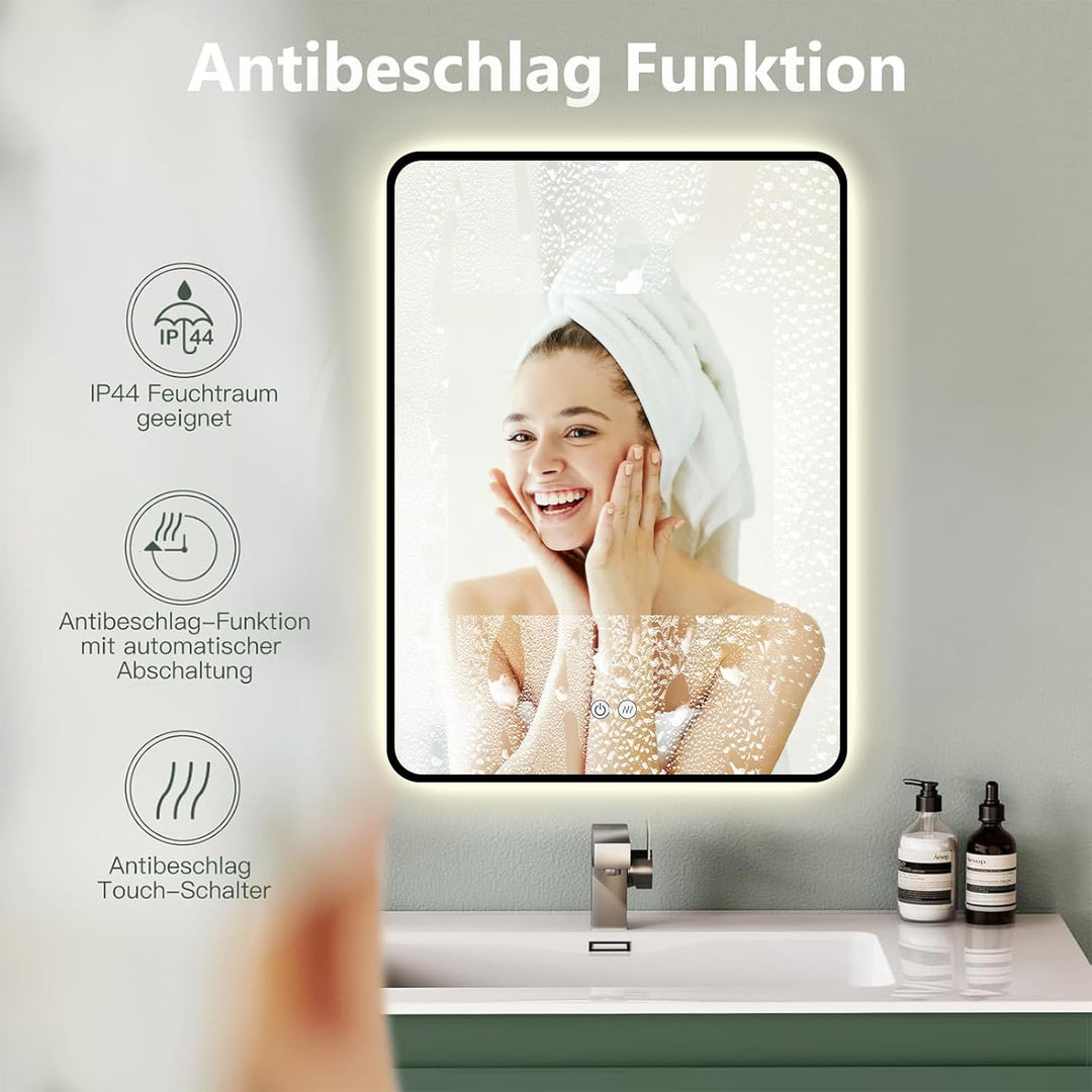 Badspiegel Led Beleuchtung Rechteck 60x80/80x60cm, Wandspiegel mit Antibeschlag und mit Touch Schalt