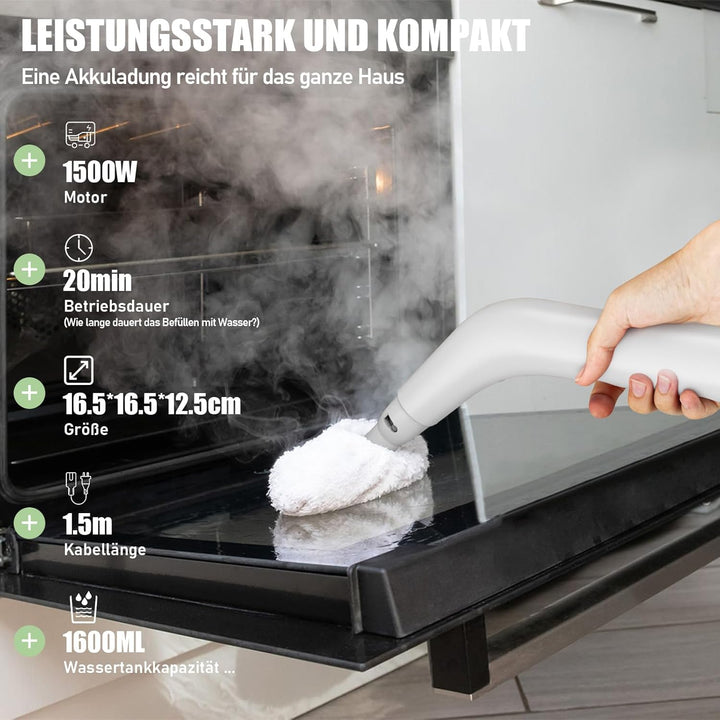 Dampfreiniger Handgerät, 1500W Leistungsstarker Steam Cleaner mit 6 Bürstenköpfen, 220V Mehrzweckdam