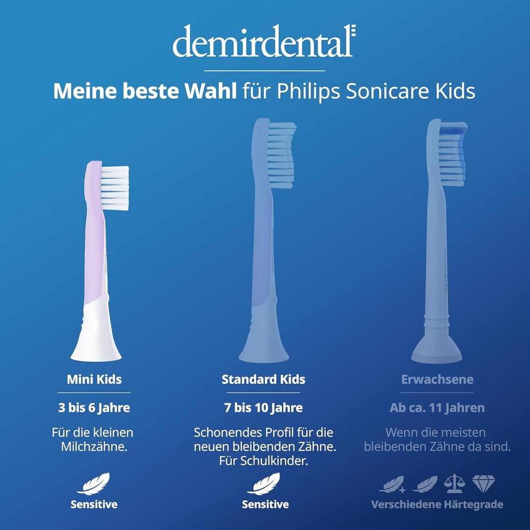 demirdental Kinder Ersatzbürsten passend für Philips Sonicare Kids, Compact Mini Bürstenköpfe für 3-