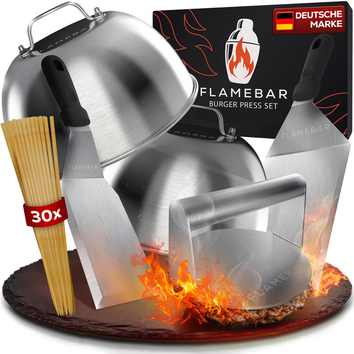 XXL Burgerpresse Set Edelstahl - 5-teilig I Smash Burger Set für 100% Burgergenuss I Burger Presse i