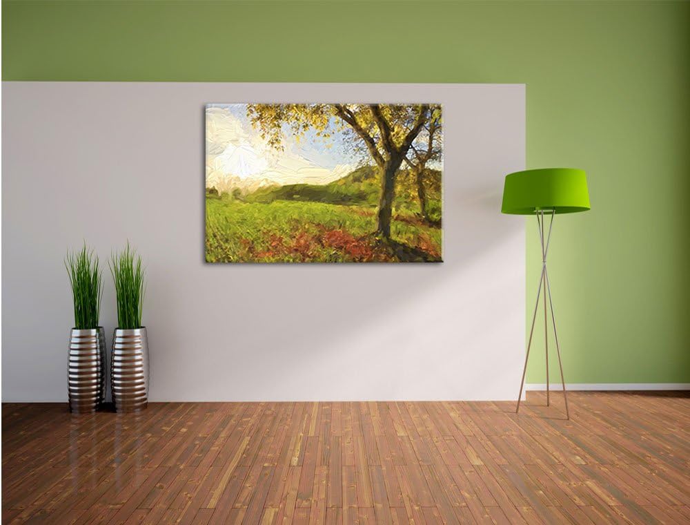 Pixxprint Landschaft im Herbst Kunst / 100x70cm Leinwandbild bespannt auf Holzrahmen/Wandbild Kunstd