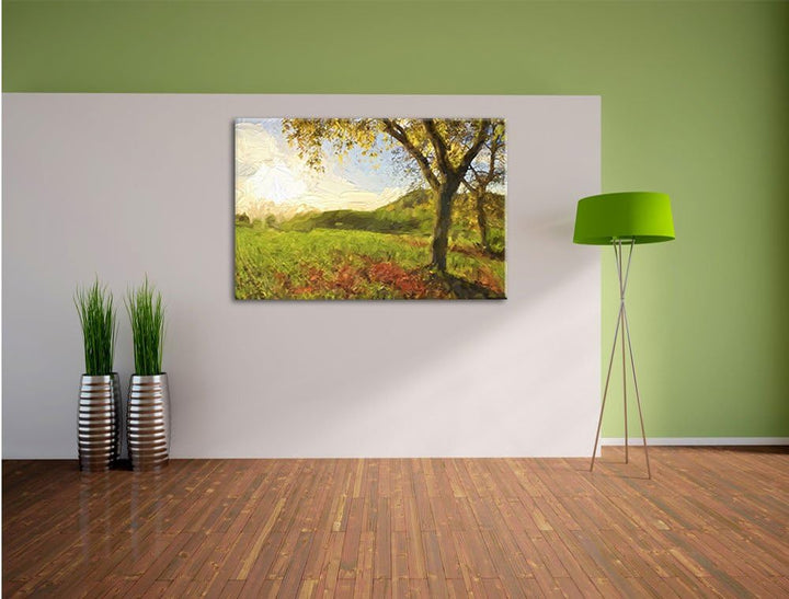 Pixxprint Landschaft im Herbst Kunst / 100x70cm Leinwandbild bespannt auf Holzrahmen/Wandbild Kunstd