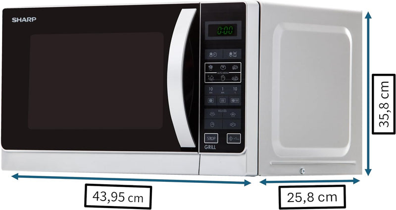 Sharp R642INW 2-in-1 Mikrowelle mit Grill / 20 L / 800 W / 1000 W Quarzgrill / 8 Automatikprogramme