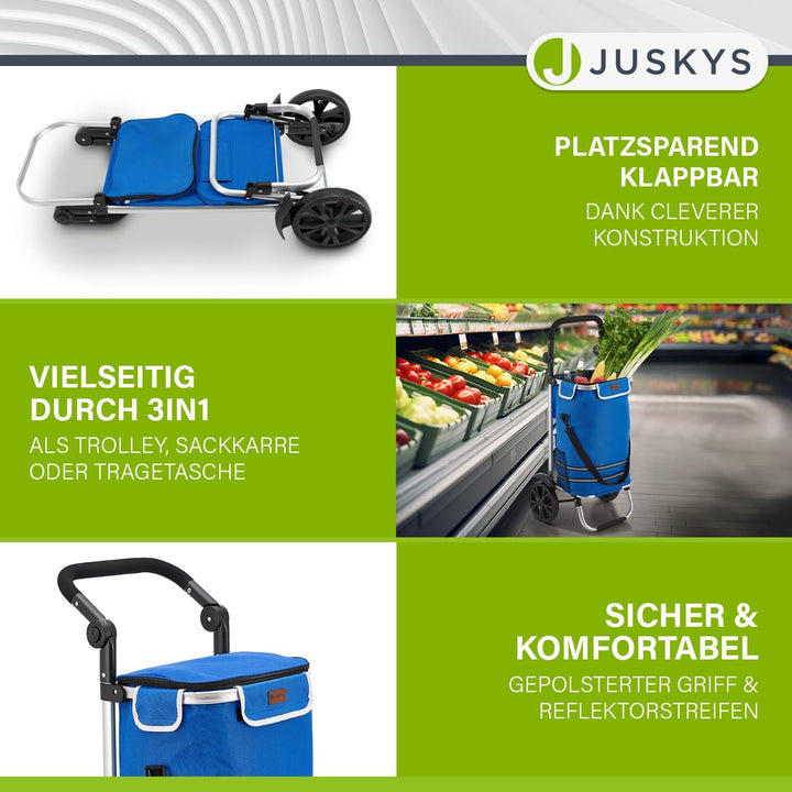 Juskys Einkaufstrolley 3in1 mit 2 Rollen für Shopping - 56 L Tasche abnehmbar - Trolley klappbar & m