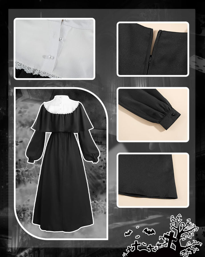 CR ROLECOS Nonnen Kostüm Damen,Faschingskostüme Damen Nonne für Erwachsene Kleidung Gothic Retro Kle