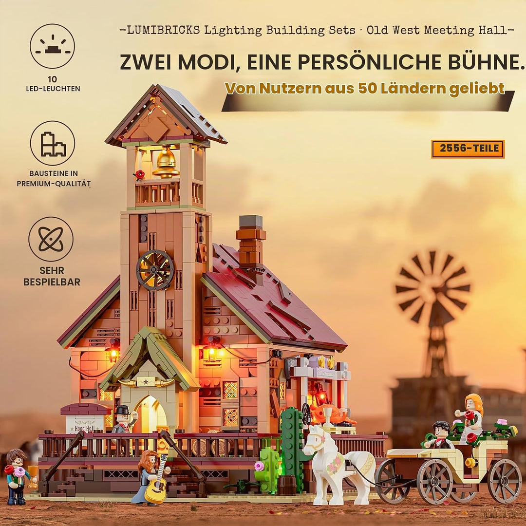 Lumibricks Old West Meeting Hall Beleuchtetes Klemmbaustein-Set, 2556 Teile kreatives BAU- und Lerns