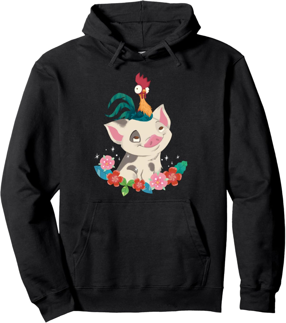 Disney Moana Pua And Hei Hei Floral Star Portrait Pullover Hoodie