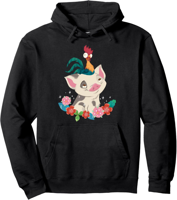 Disney Moana Pua And Hei Hei Floral Star Portrait Pullover Hoodie