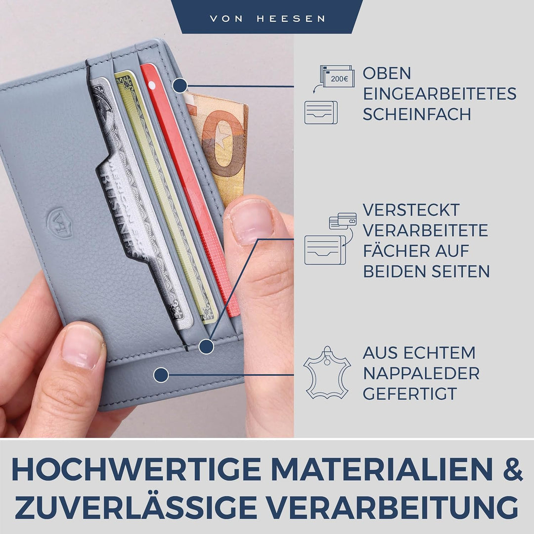 VON HEESEN® Echtleder RFID Kartenetui aus Nappa-Leder - 9 Fächer - Querformat Kreditkartenetui für D