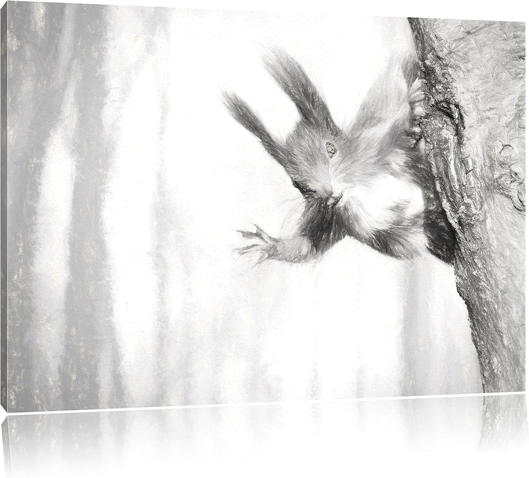 Pixxprint Neugierig rotes Eichhörnchen Kunst als Leinwandbild/Grösse: 100x70 / Wandbild/Kunstdruck/f