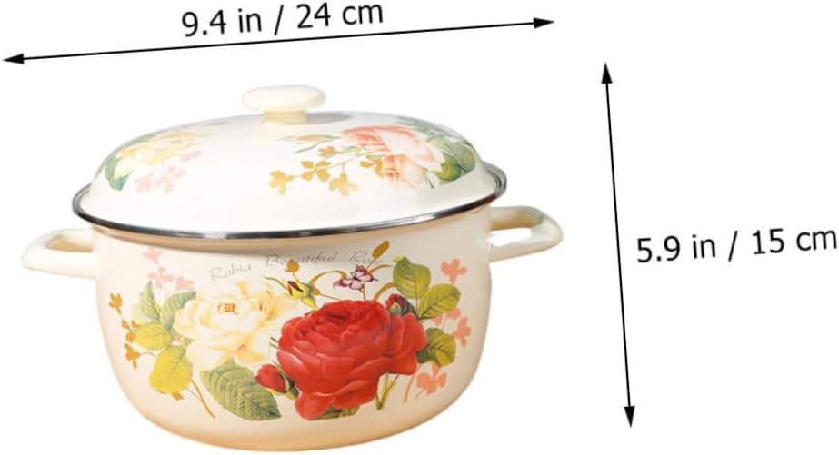 Veemoon Hitzebeständiger Retro Suppentopf aus Emaille 1Stück Kochtopf mit Deckel Dicker Haushaltssup