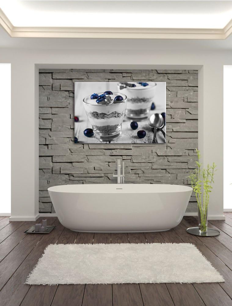 Blaubeerjoghurt mit Müsli schwarz/weiss Format: 100x70 cm auf Leinwand, XXL riesige Bilder fertig ge