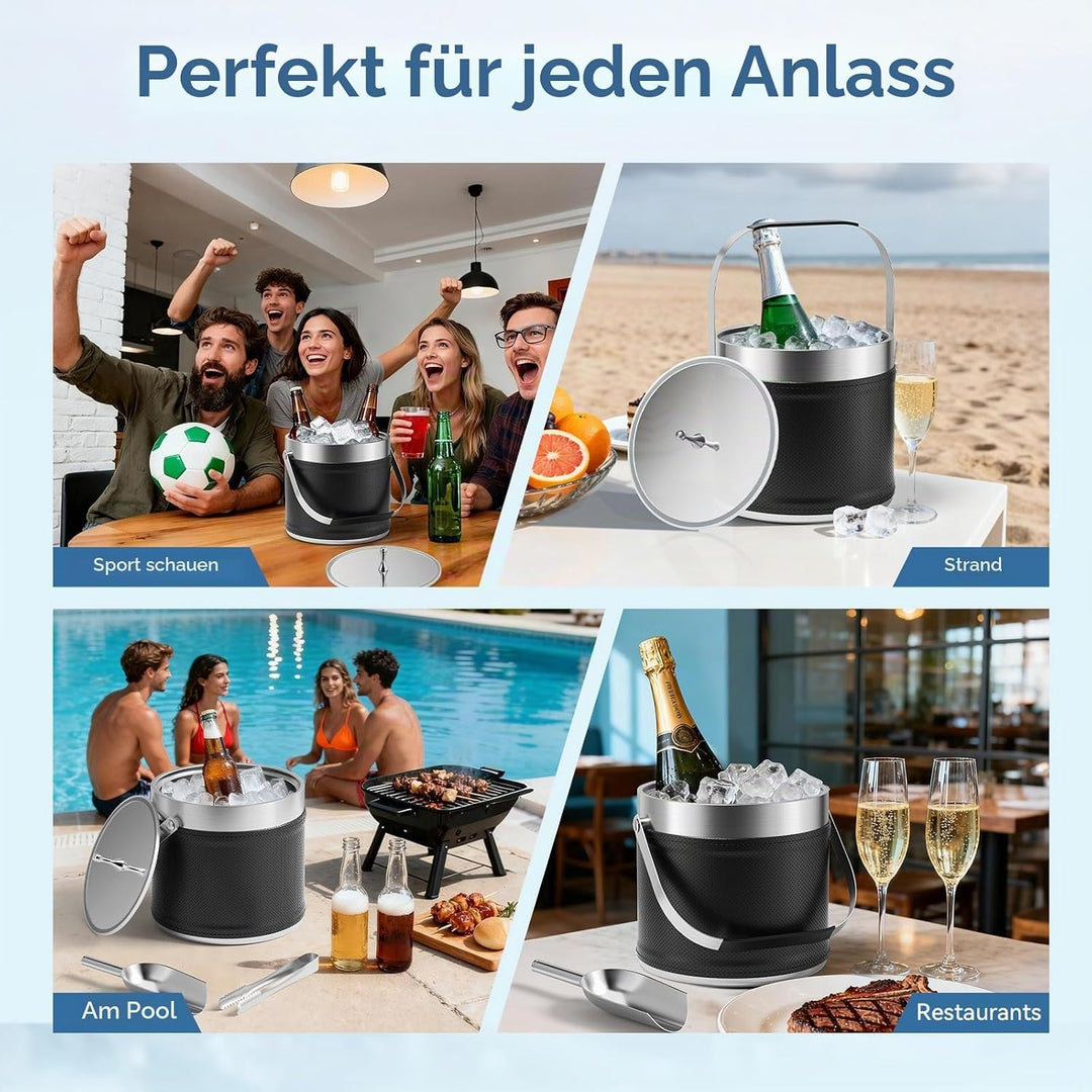 3.2L Eiswürfelbehälter mit Deckel, Eiskübel für die Eiswürfel Aufbewahrung mit Zange, Sieb, Schaufel