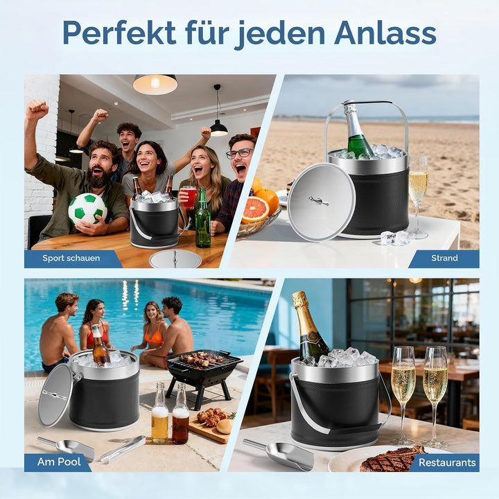 3.2L Eiswürfelbehälter mit Deckel, Eiskübel für die Eiswürfel Aufbewahrung mit Zange, Sieb, Schaufel